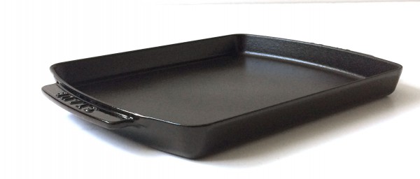 Grillplatte Grillpfanne L 32,5 x B 21 x H 4 cm rechteckig Gusseisen, schwarz, semi matt / außen glän