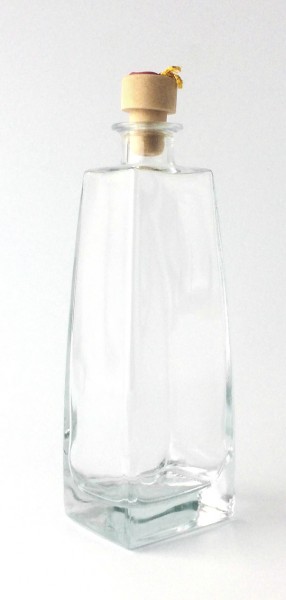 Flasche Glas, Deckel Plastik mit rotem Siegel (goldener Faden) rotes Gummi 0,5 L