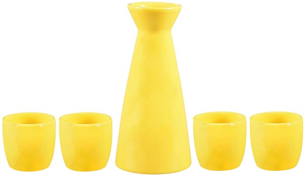 Sake Set kräftigem Gelb: 1 Karaffe (200ml) + 4 Trinkbecher (50ml)