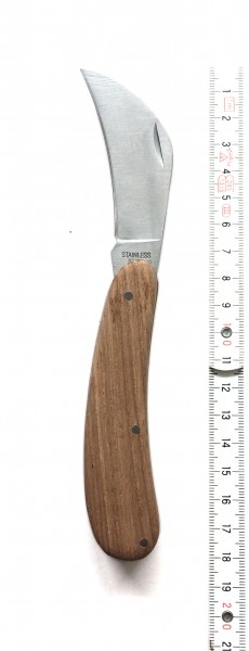 Messer, Pilzmesser Klappmesser, Griff: Holz gebogene Klinge
