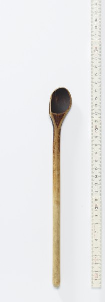 Kochlöffel, Holzlöffel, Holz, alt, halber Löffel fehlt, 25 cm