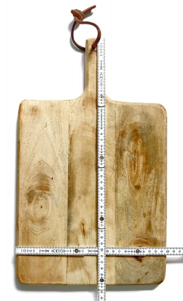 Schneidebrett L 40 x B 25 x H 2,5 cm Holz naturbelassen, mit Lederband