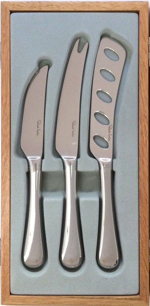 Käsemesser Set 3 verschiedene Messer, silber, in Holzkiste