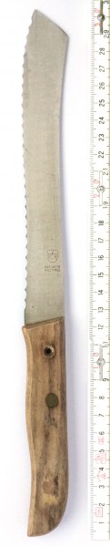 Brotmesser L ca. 30,5 cm Edelstahl, Griff: Holz vintage (1 Niete fehlt)