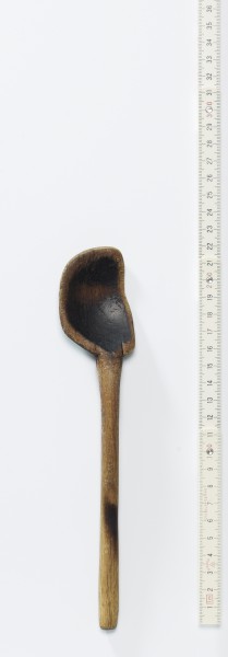 Kochlöffel, Holzlöffel, Holz, alt, halber Löffel fehlt, 22 cm