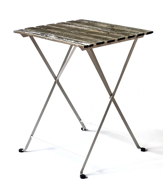 L x B ca. 54 x 54 cm H ca. 70,5 cm kleiner Tisch Untergrund Gartentisch, used, Holz, braun weißes Ge