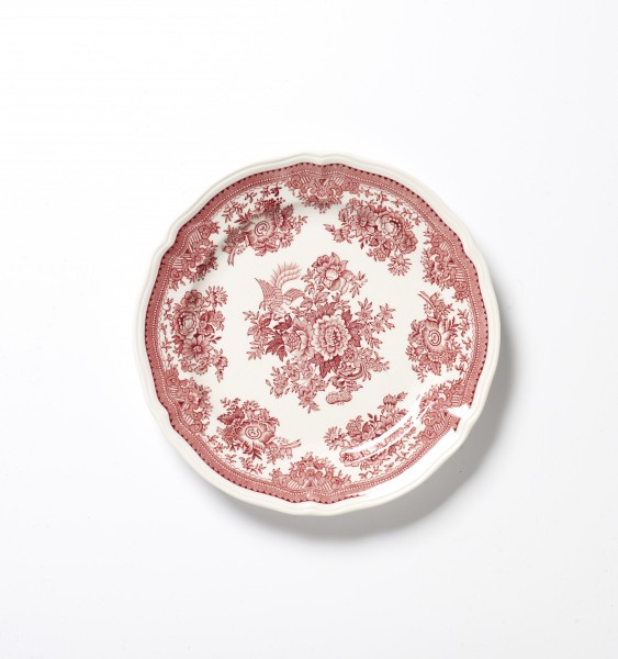 Teller ø 20 cm, GLÄNZEND rot weiß Blumenmuster Fasan antik Frühstücksteller