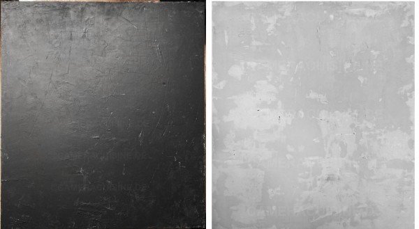 L 120 cm x B 100 cm Untergrund, schwarz matt,hell grau matt, Holzplatte grob gespachtetl, used look