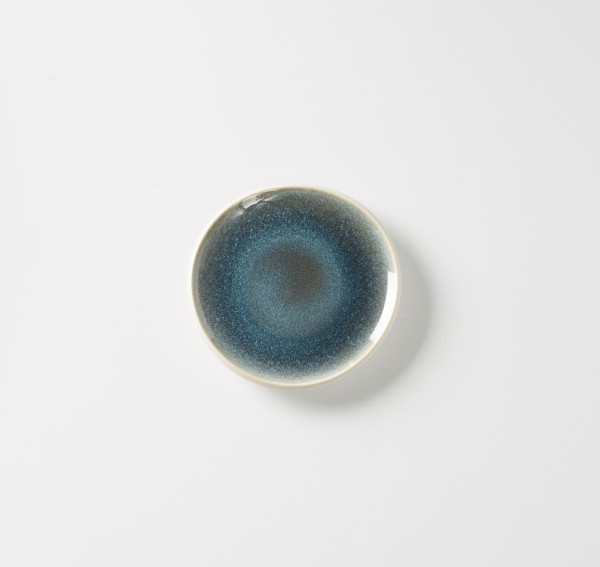 Teller flach klein ø 15 cm blau aquamarine, Außen creme unglasiert Steingut