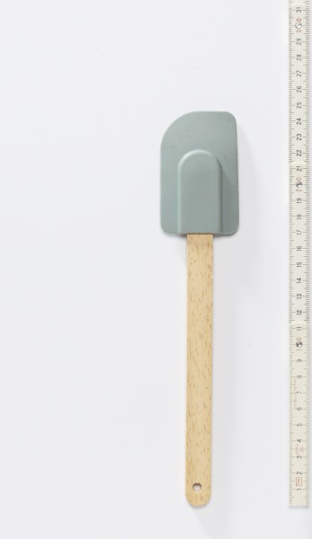 Teigschaber, Teiglöffel, grüngrau Plastik mit Holzgriff, 24,5 cm