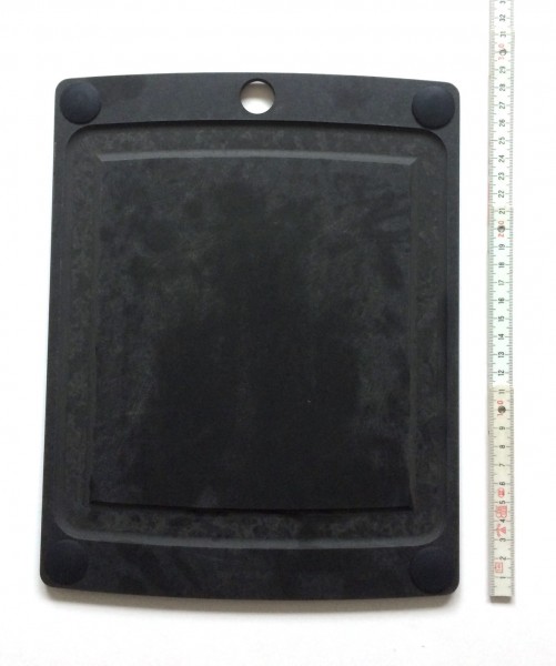 Schneidebrett Küchenbrett Saftrille einseitig rechteckig, schwarz used B 23 x L 29 cm, mit 4 Gummin